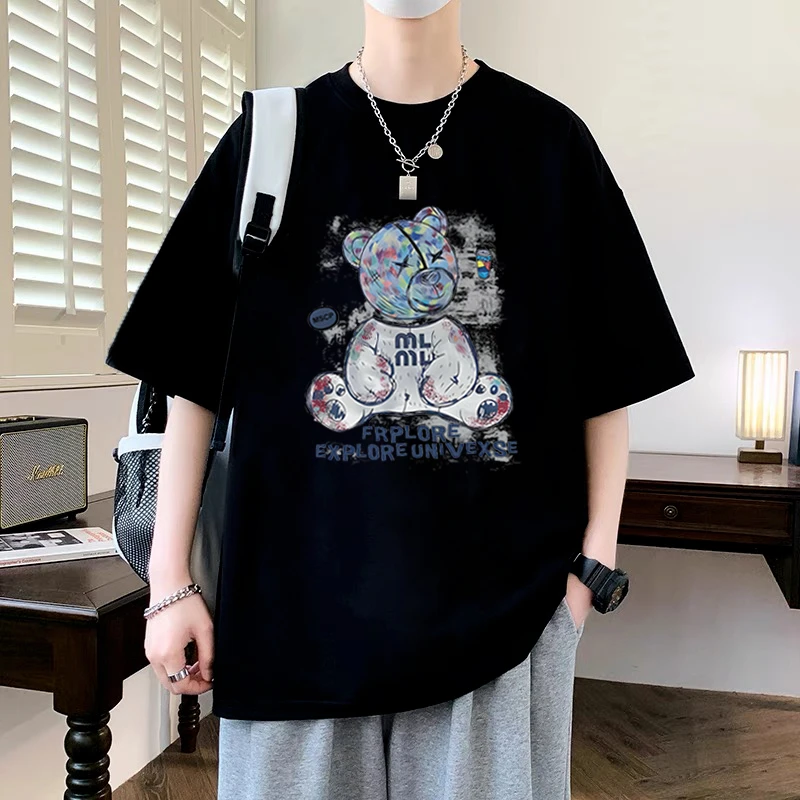 青少年短袖t恤男生纯棉夏季宽松大码男女半袖印花美式休闲上衣服