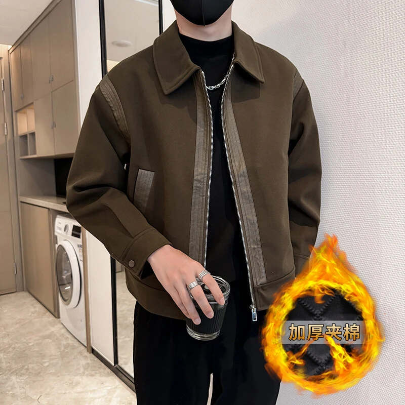 纯色加厚棉服外套男士冬款保暖痞帅翻领轻熟风夹克2025春款上衣服