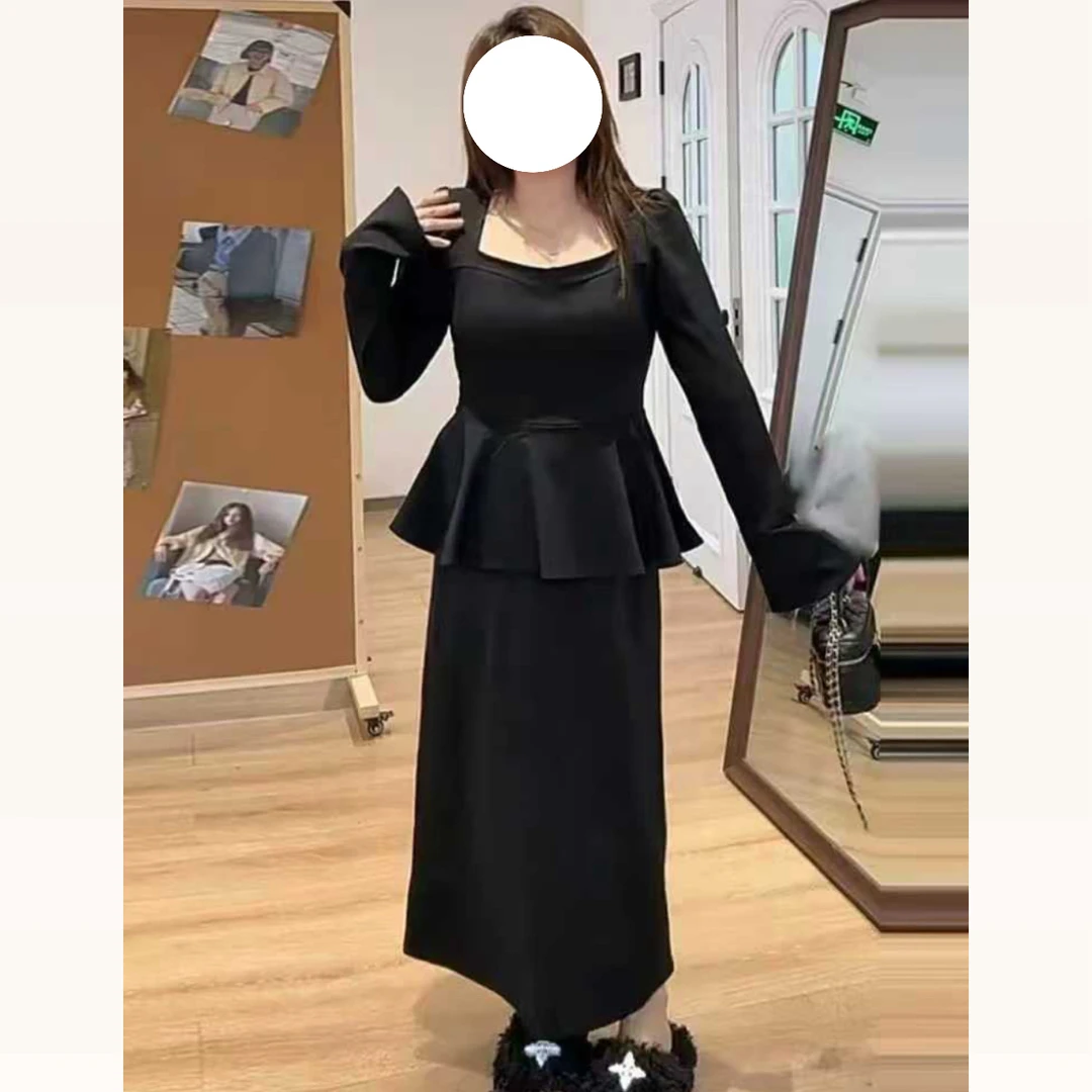 大码胖MM法式复古赫本风荷叶边显瘦上衣1802半身裙秋季套装8808