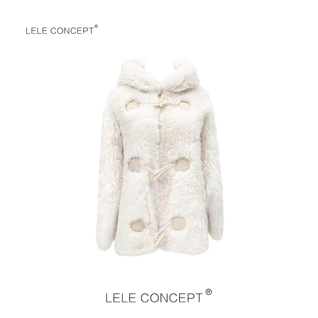 LELE CONCEPT｜[颖] 轻奢高级橡牙扣连帽皮毛外套Y0483