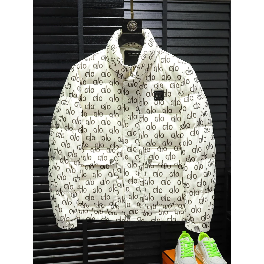 欧洲站冬季新款欧货潮牌字母印花立领加厚羽绒服男士防寒保暖休闲