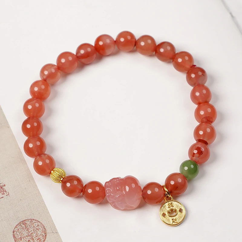 天然南红盐源貔貅手链-8775