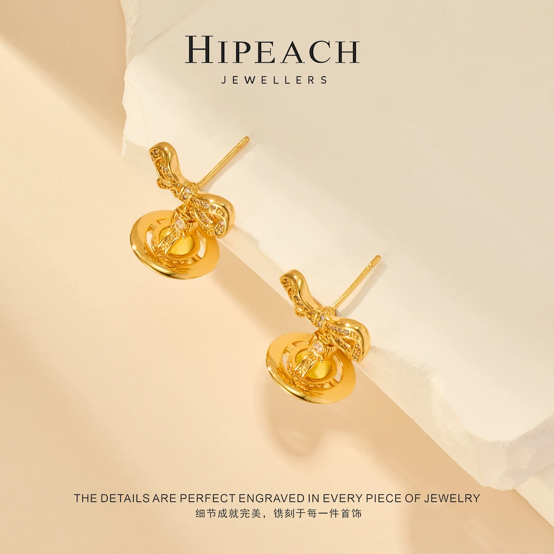 铜合金耳饰   镀K金 土星时尚气质耳圈HTMY0005