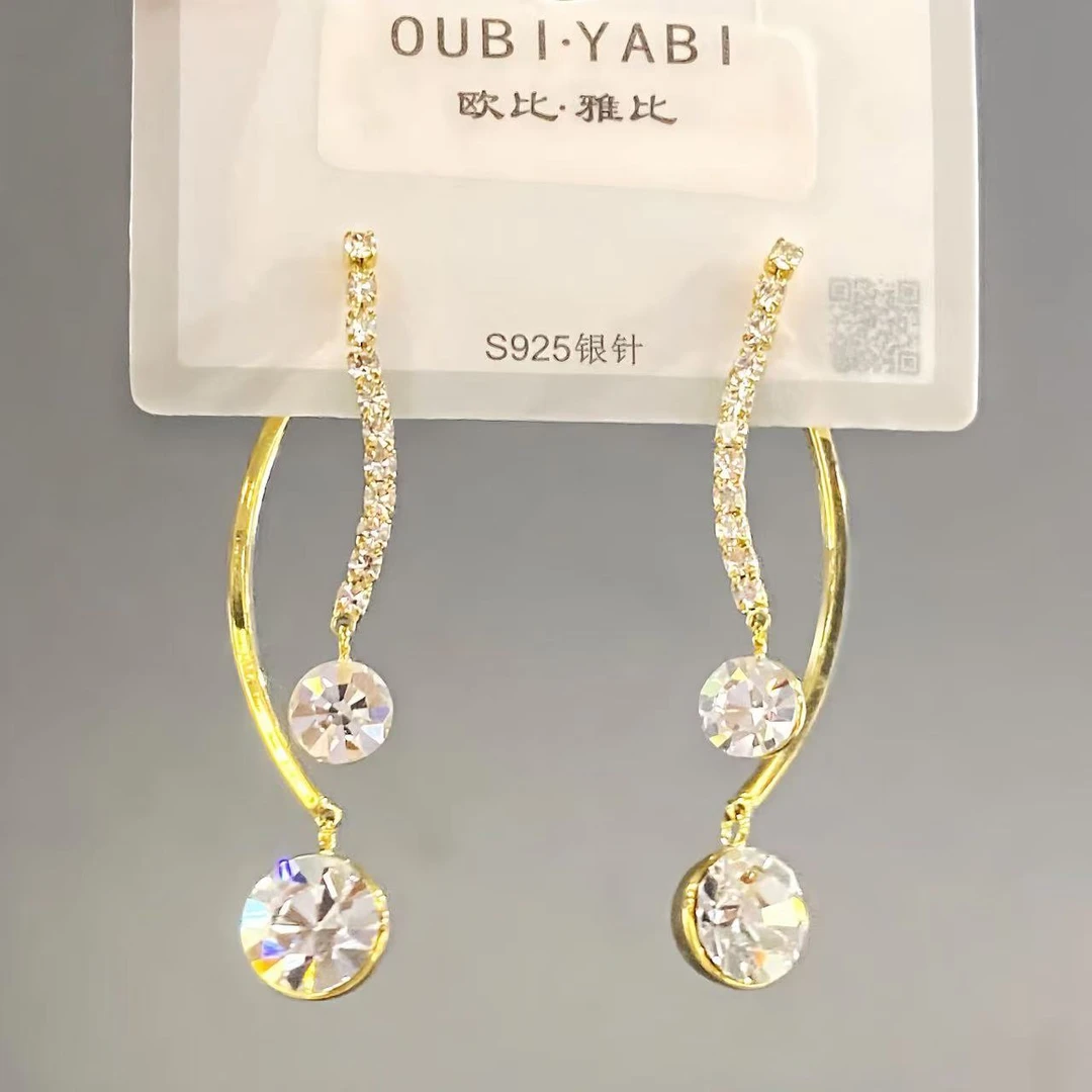 铜合金合成锆石耳饰 a163欧比雅比【爆闪双鱼耳环前后款耳环】49243