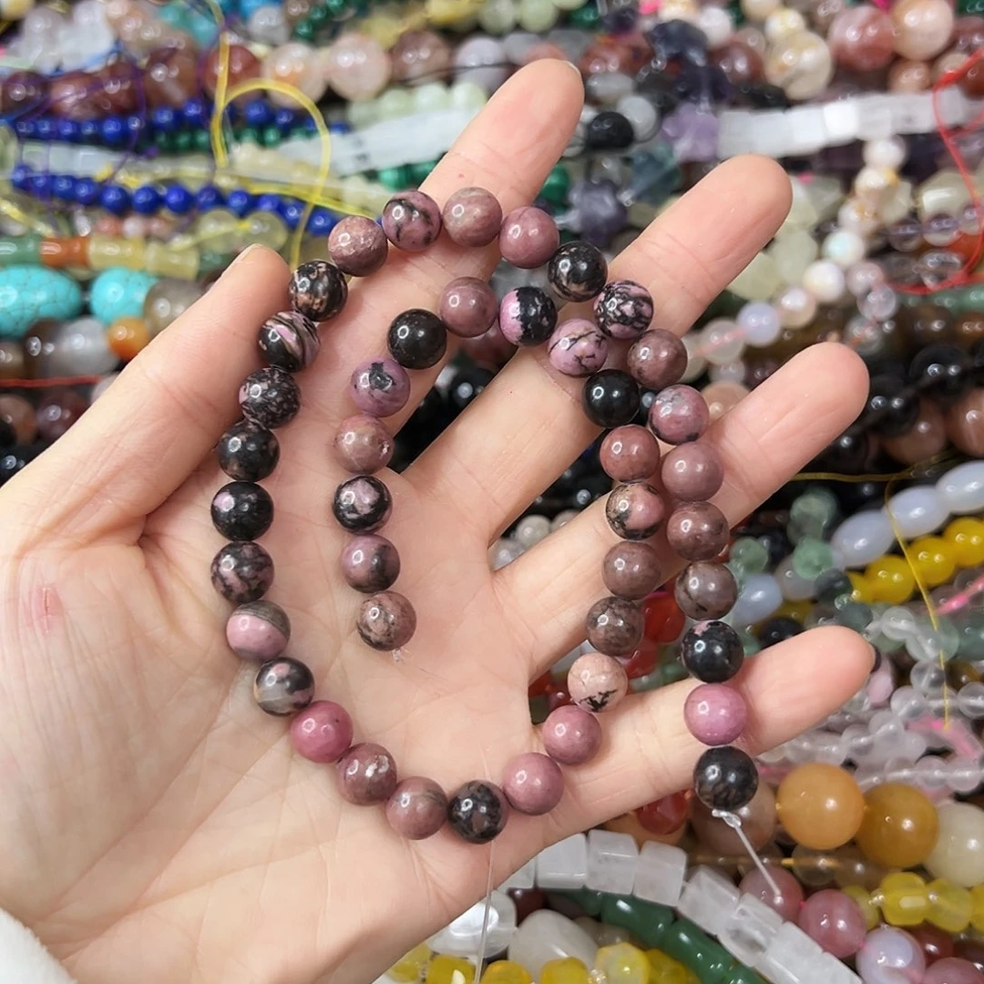 玛瑙/玉髓合金珠宝半成品 卡8蔷薇石一条