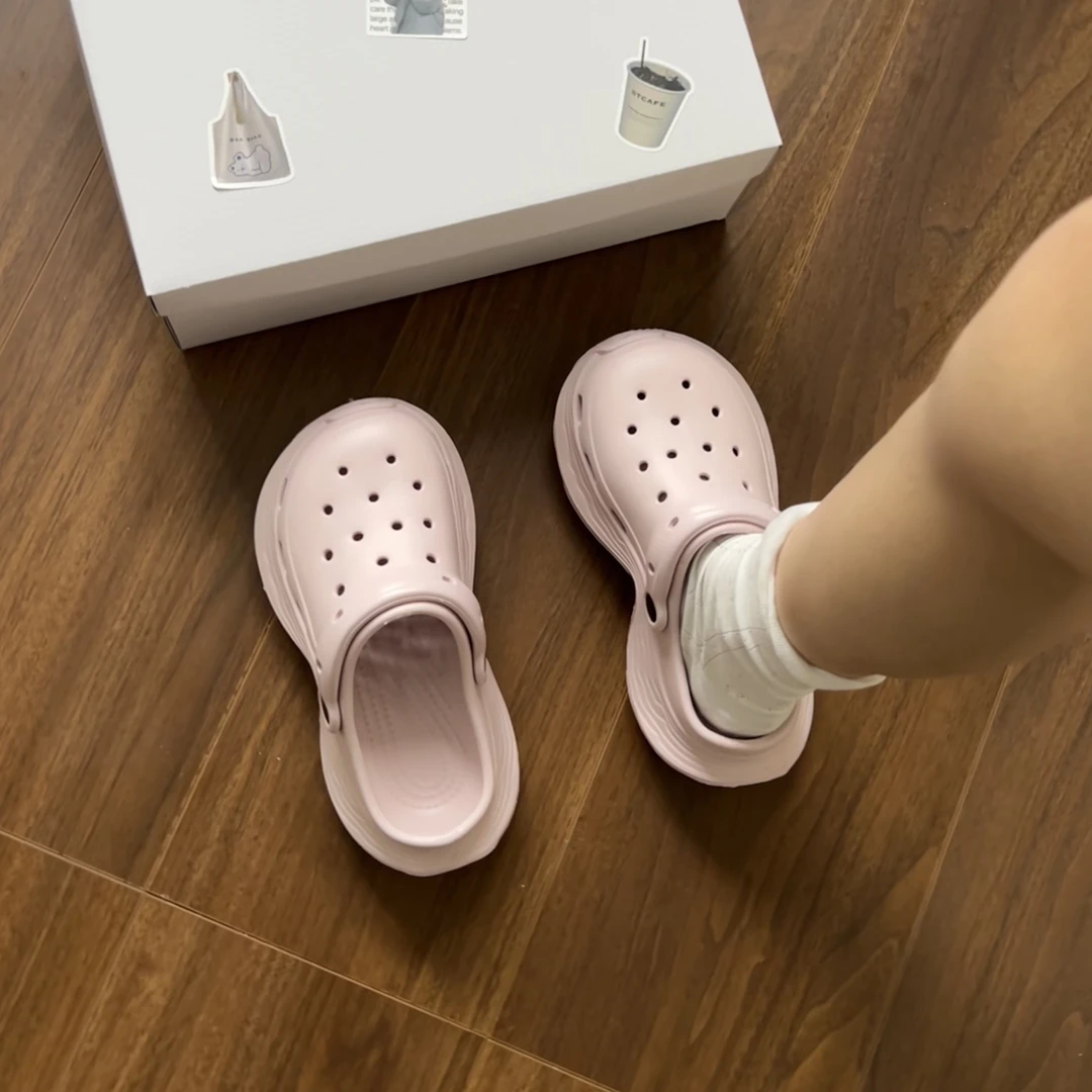 元气浅春系~！厚底洞洞鞋女款2025夏季外穿小个子增高海边沙滩拖鞋