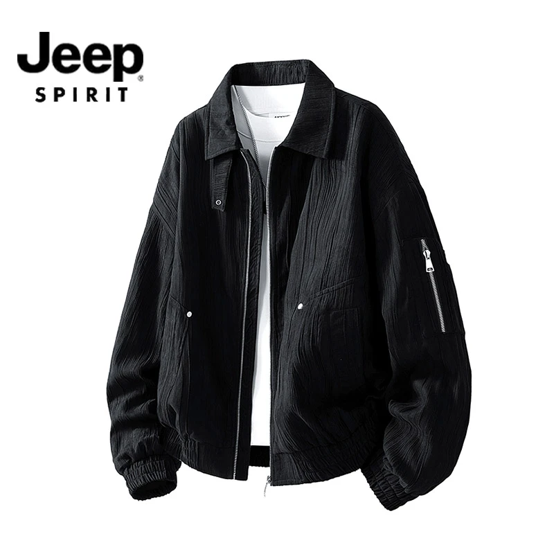 JEEPSPIRIT吉普新款褶皱纹理设计感外套男夹克秋冬季宽松帅气上衣
