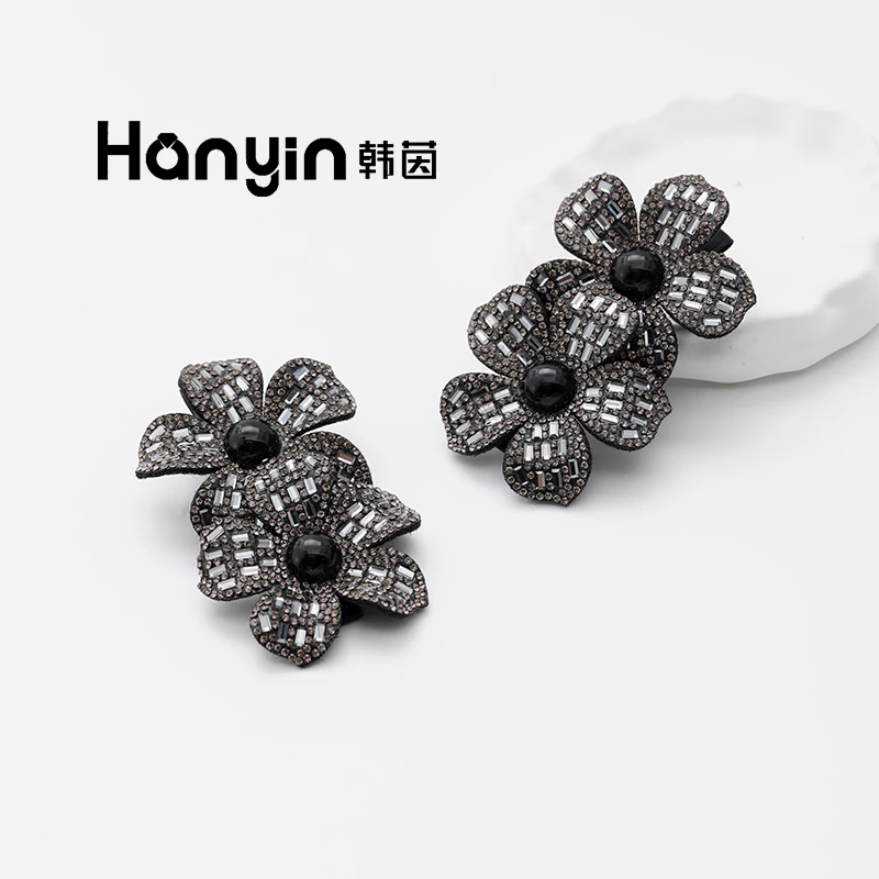 一对装！韩版优雅百搭双花发卡边夹气质碎发夹鸭嘴夹