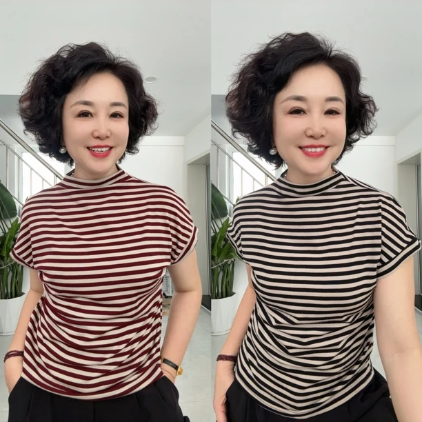 半高领气质款条纹小衫，衣长57cm左右