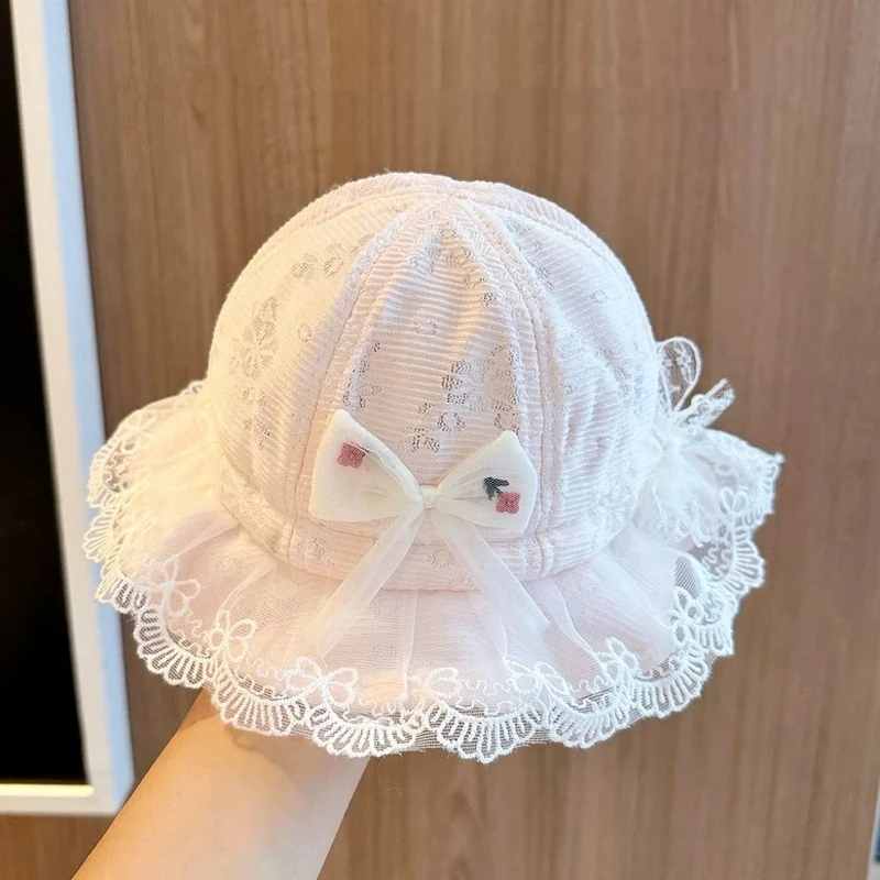 韩芷若婴儿帽子春秋款宝宝渔夫帽遮阳薄款防晒公主洋气蕾丝盆帽