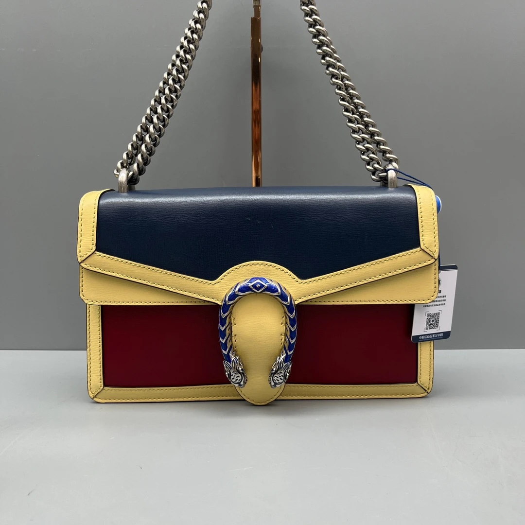 95新 GUCCI/古驰 全皮拼色中号酒神链条包 尺寸28*17 SV14122