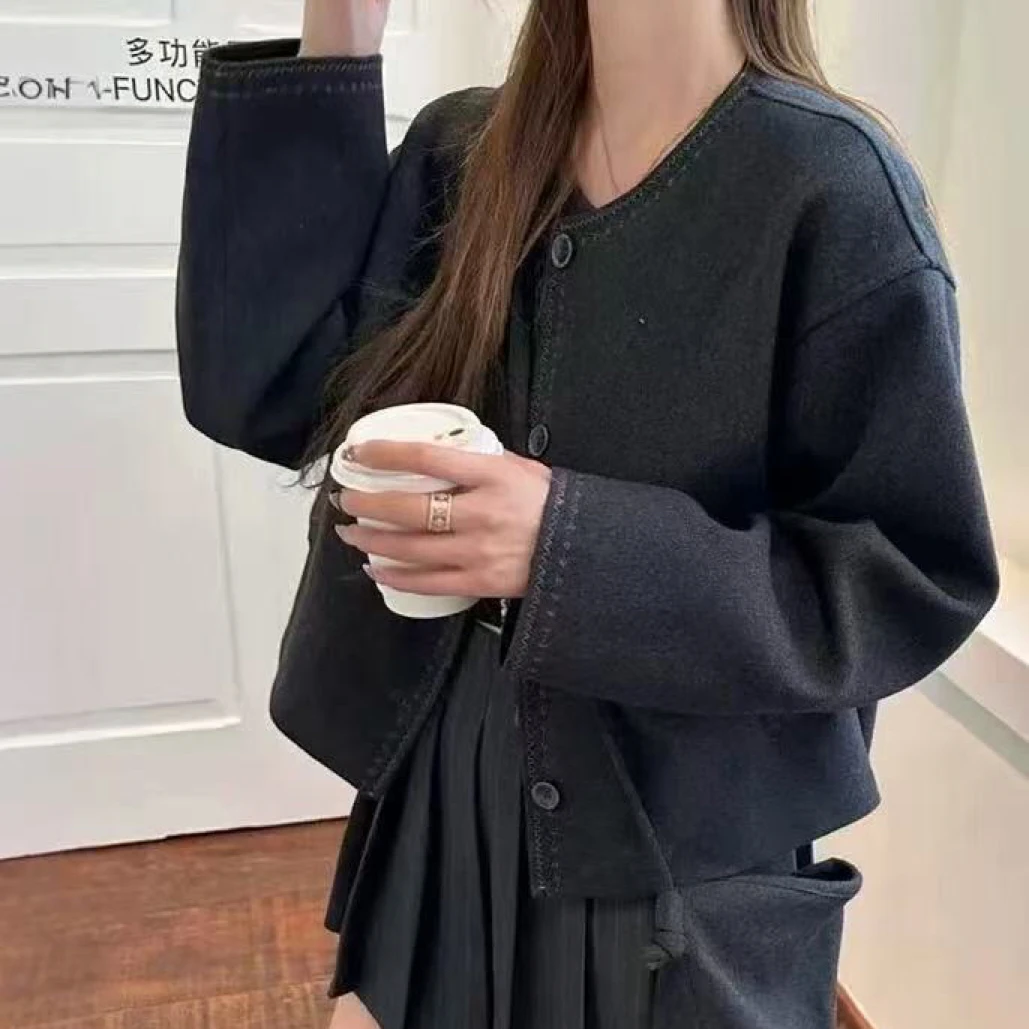 8871圆领女保暖休闲短外套开衫短款加绒加厚款薄款百搭