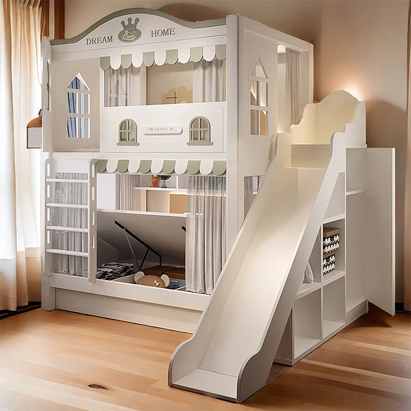 2025新款儿童床上下床两层双层床女孩男孩子母床高低床上下铺滑梯