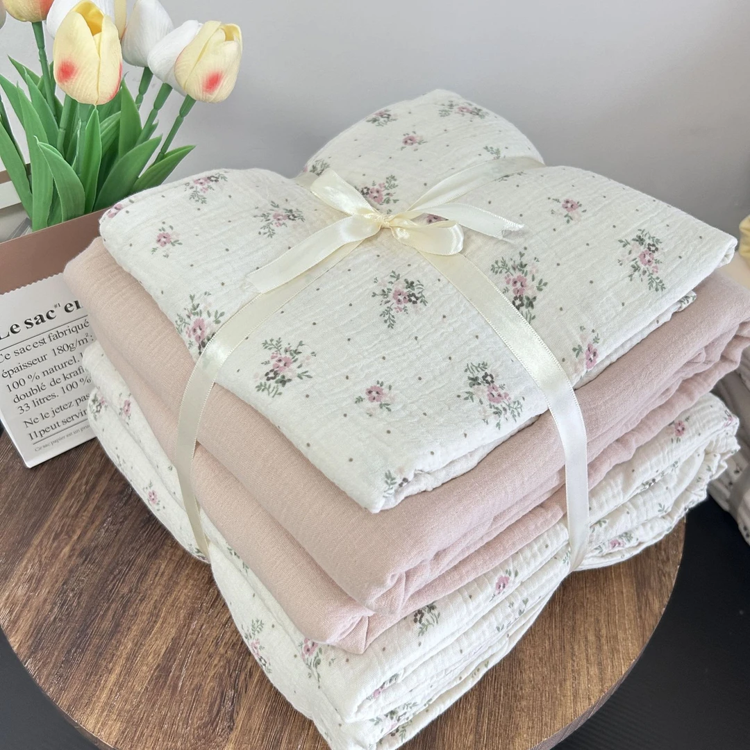 皱皱纱透气A类全棉母婴纯棉纱布柔软亲肤床上被子四件套被套床笠