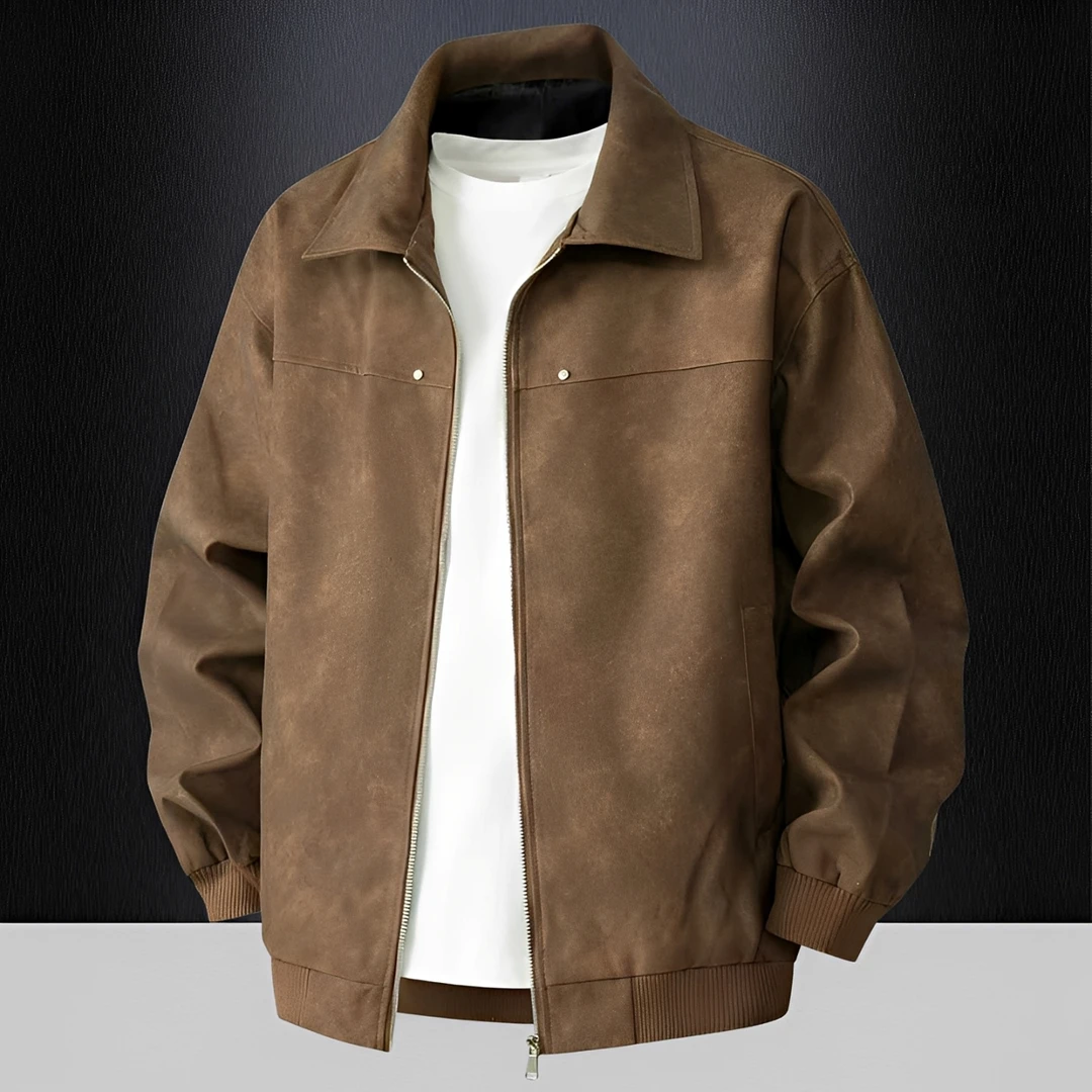 美式复古棕色翻领美拉德高级感皮衣外套男麂皮绒情侣休闲宽松夹克