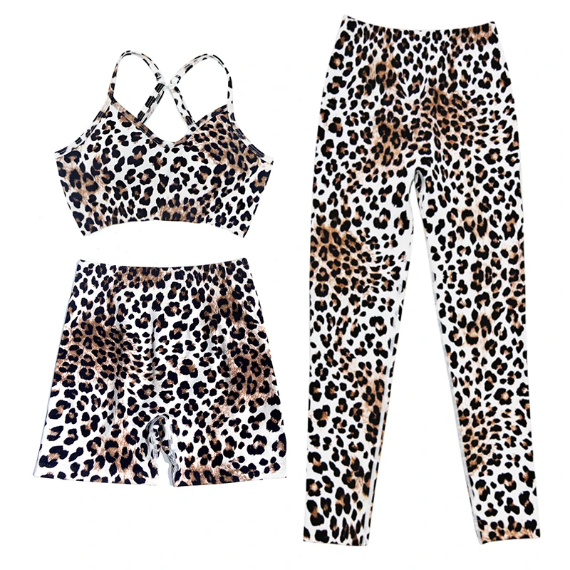 AOJK豹纹印花瑜伽短裤高腰提臀运动美背短裤三分健身跑步专业豹纹