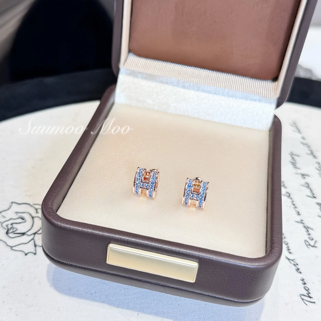 铜合金合成锆石耳饰 时尚经典蓝色满钻小耳钉