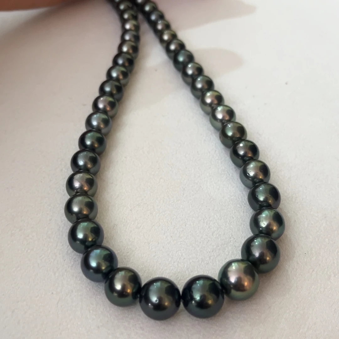 颈饰银S925镶嵌海水珍珠孔雀绿9-12