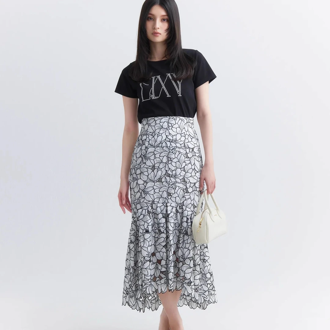 日单 高腰修身 花朵镂空刺绣 优雅半身裙 鱼尾裙42X