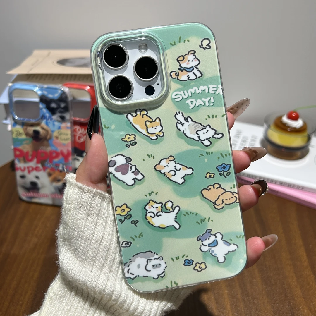 草坪猫咪适用iPhone17ProMax苹果16二合一手机壳透明14卡通防摔13