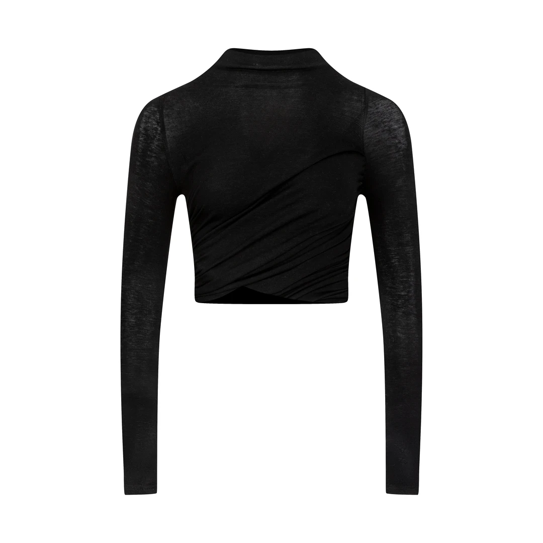 WHITE ABYS-25SS设计师原创经典黑白灰三色短款褶皱长袖