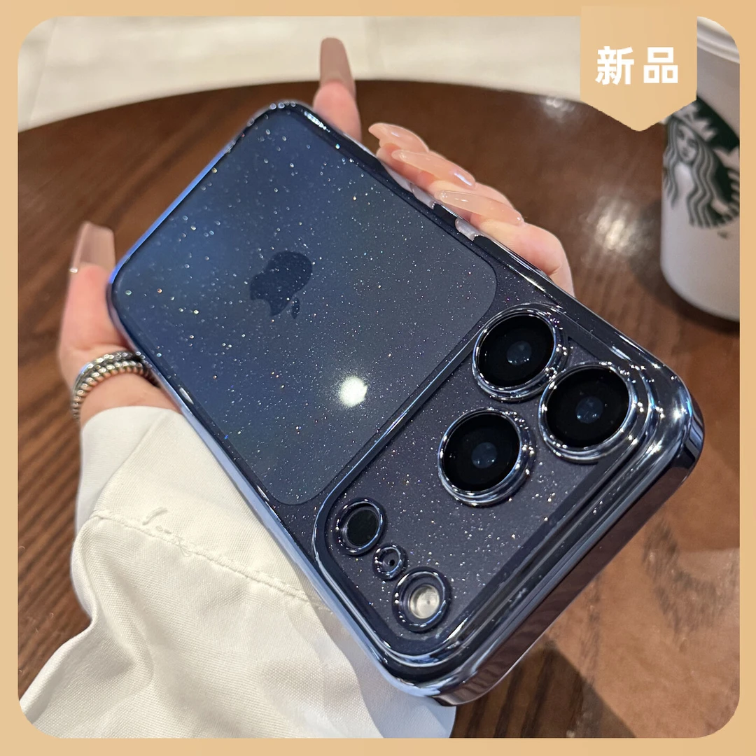 适用苹果17promax手机壳女闪粉高级感自带镜头膜全包防摔透明超薄