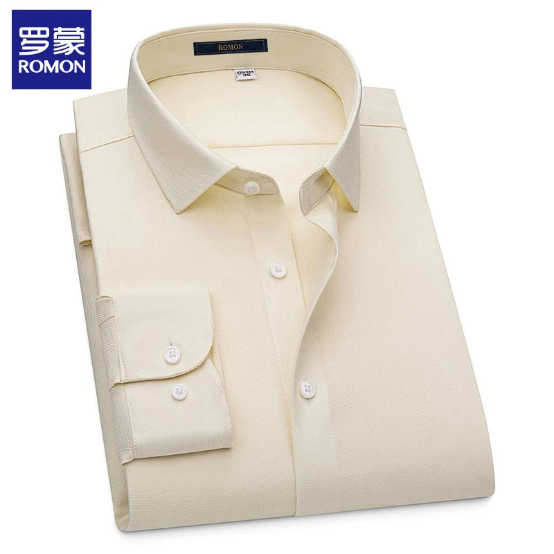 罗蒙高端轻奢竹纤维衬衫长袖新款男士商务纯色衬衣抗皱免烫上衣男