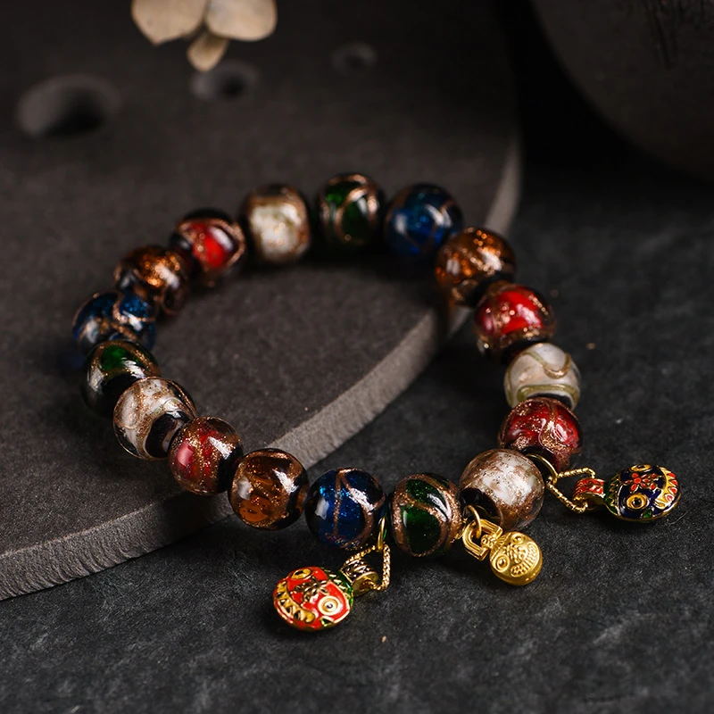 香灰五色琉璃手链复古吞金兽手串多宝纳财吉祥美好吞金情侣手链