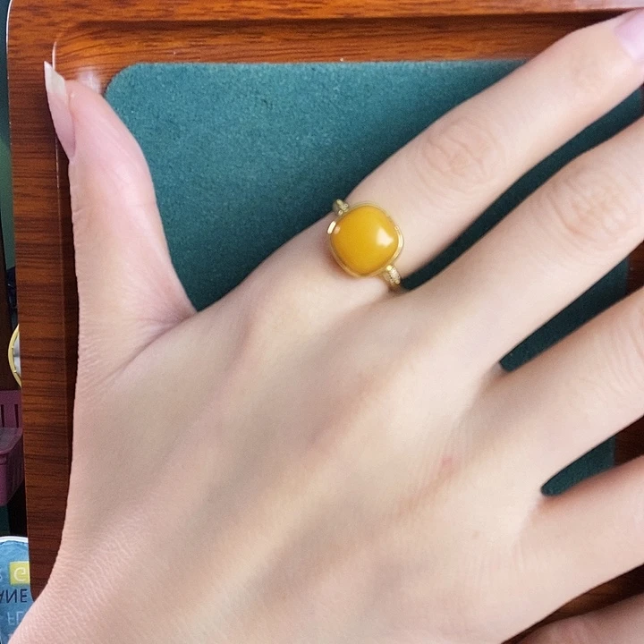 银S925镶嵌蜜蜡戒指戒指