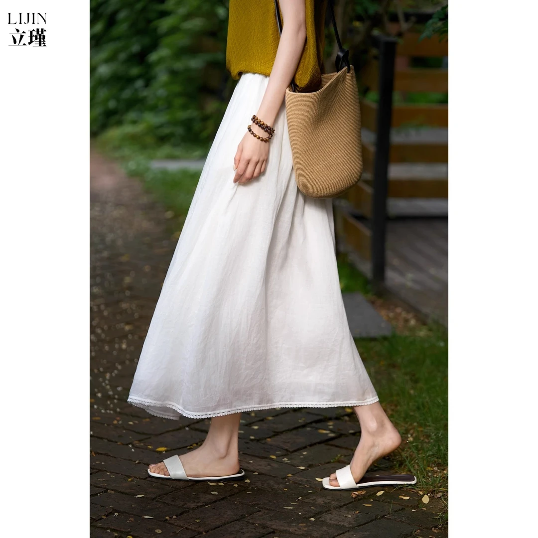 莱赛尔优雅透气气质半身裙女夏季月光裙高腰a字垂坠感中长款伞裙