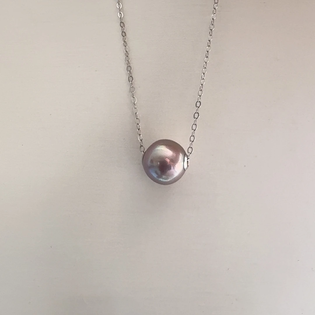 颈饰18K金镶嵌淡水珍珠9-10mm紫珠路路通