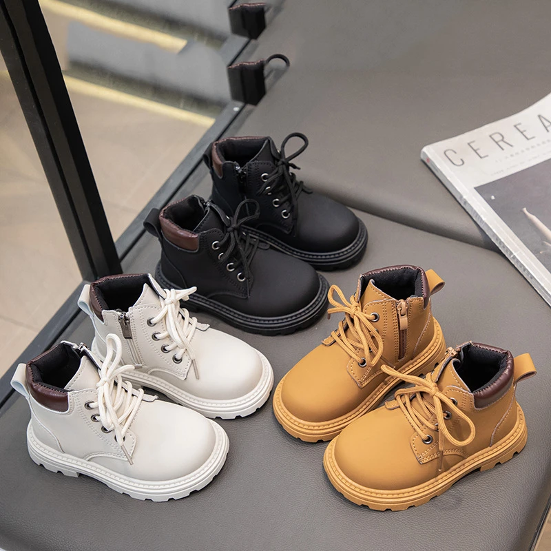 2025秋季新款马丁靴男童时尚英伦风短靴外贸女童靴子中小黄靴