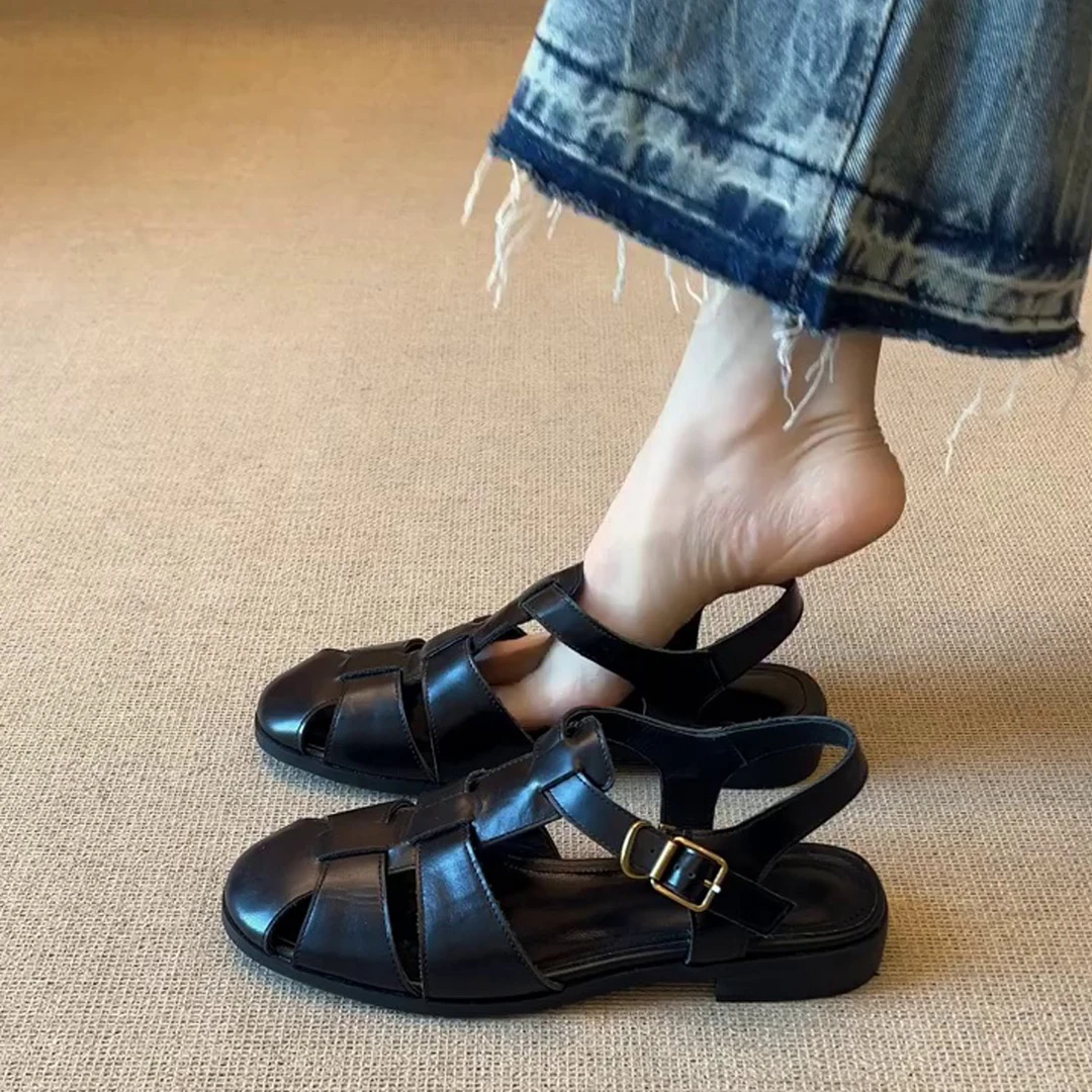 羊皮版~皮带扣罗马时装凉鞋春季新款爆款气质配裙外穿休闲百搭鞋