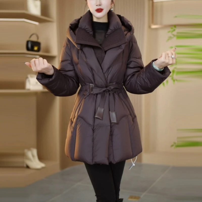 保暖羽绒服女2025冬季新款高级感时尚连帽显瘦中长款大气加厚外套
