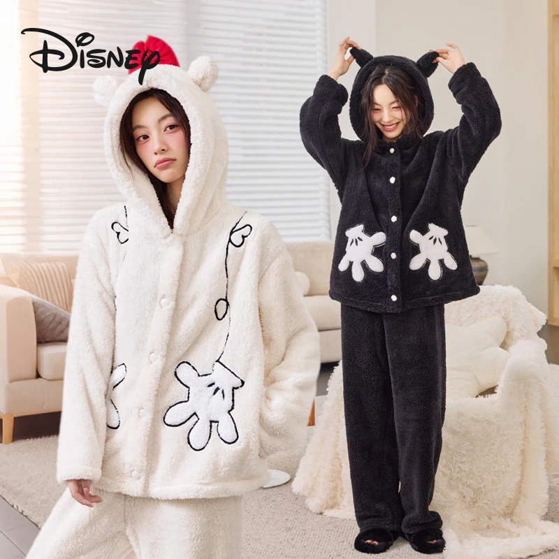 Disney/迪士尼秋冬换季新款加绒防寒情侣珊瑚绒睡衣家居服套装