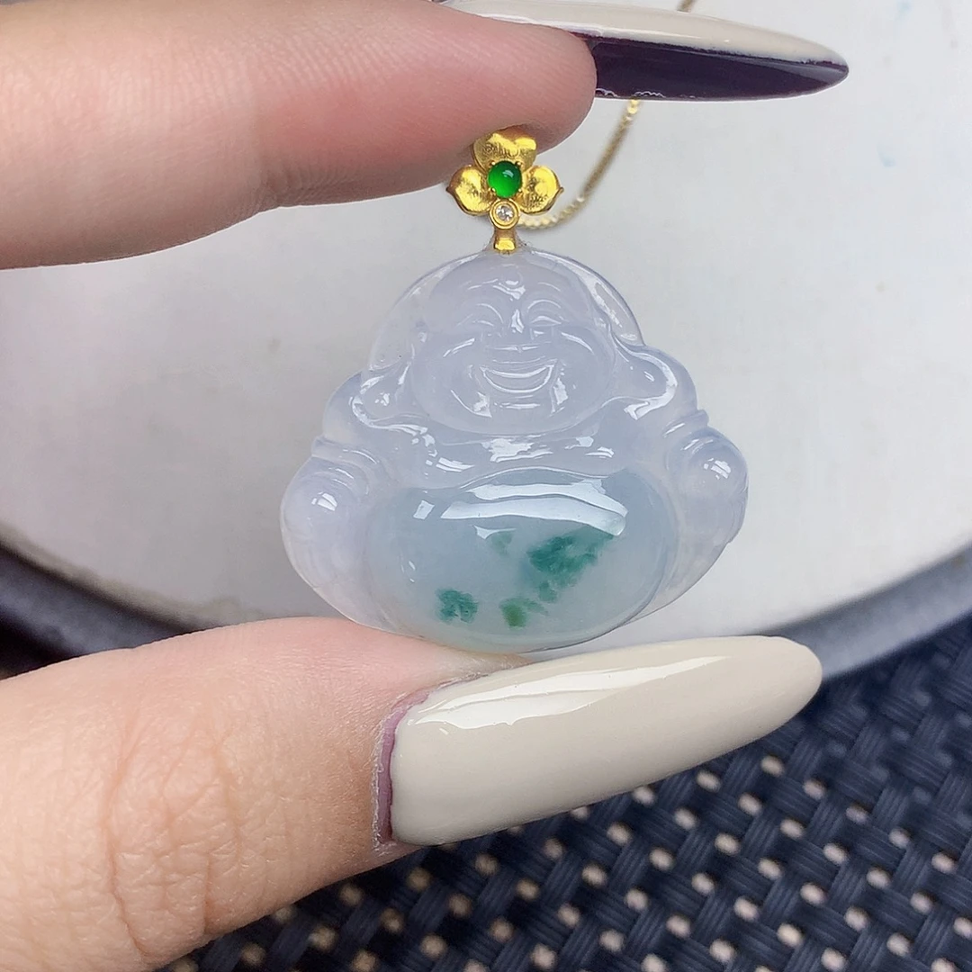 翡翠18K金镶嵌颈饰天然缅甸翡翠a货百元以上9元证书费自理