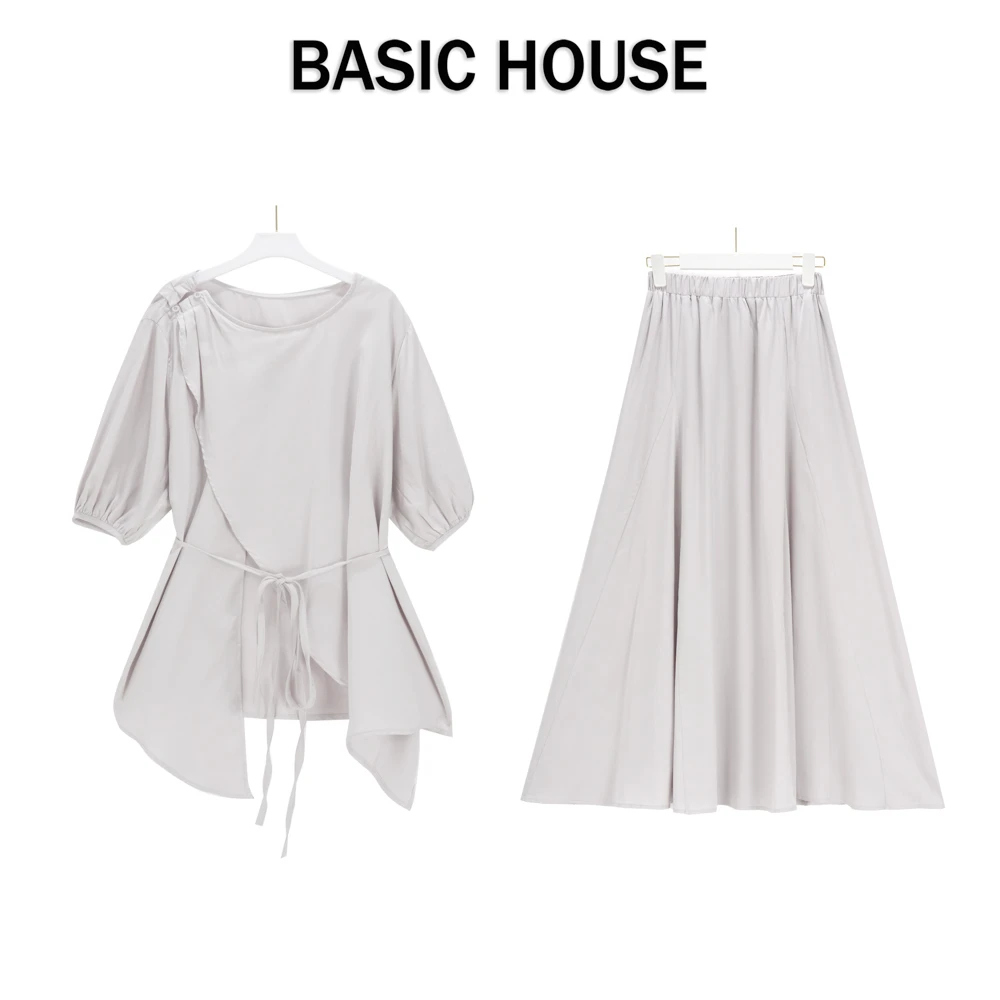 Basic House/百家好CSM夏季小众设计感不规则上衣清冷风半裙套装