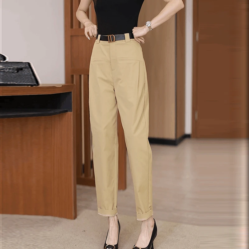 哈伦西装裤女2025新款夏季高腰显瘦薄款镰刀直筒小个子九分烟管裤