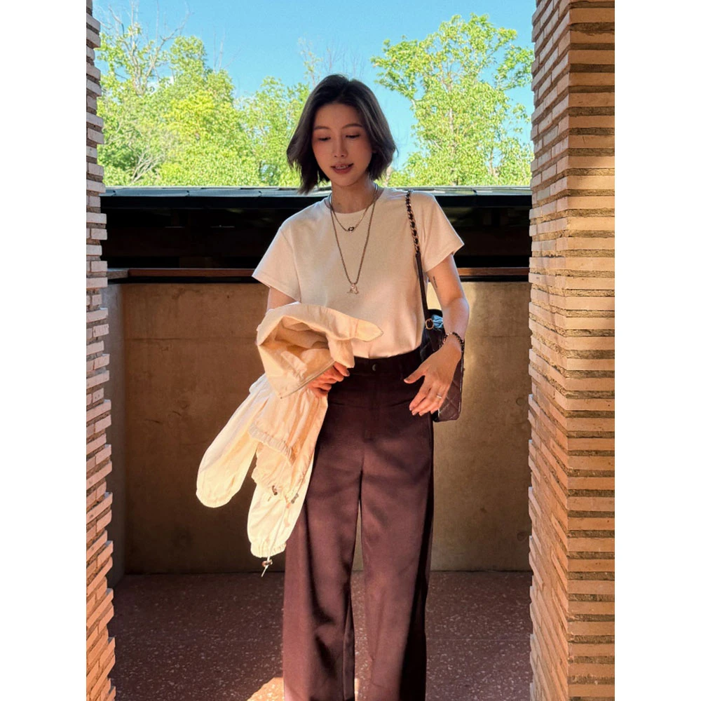 【MGDM】秋王炸！超透气奶皮子极简人棉氨纶弹力时尚短袖t恤女25秋