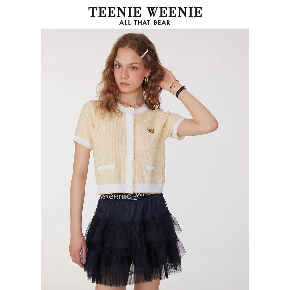 *TeenieWeenie小熊25夏季新款撞色肌理感时髦短袖开衫TTCK252404T