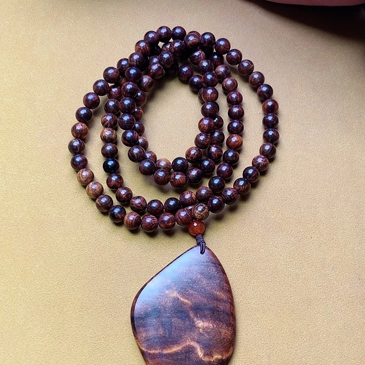 黄花梨/降香黄檀手串/手链0.8*108黄金底水波脖挂