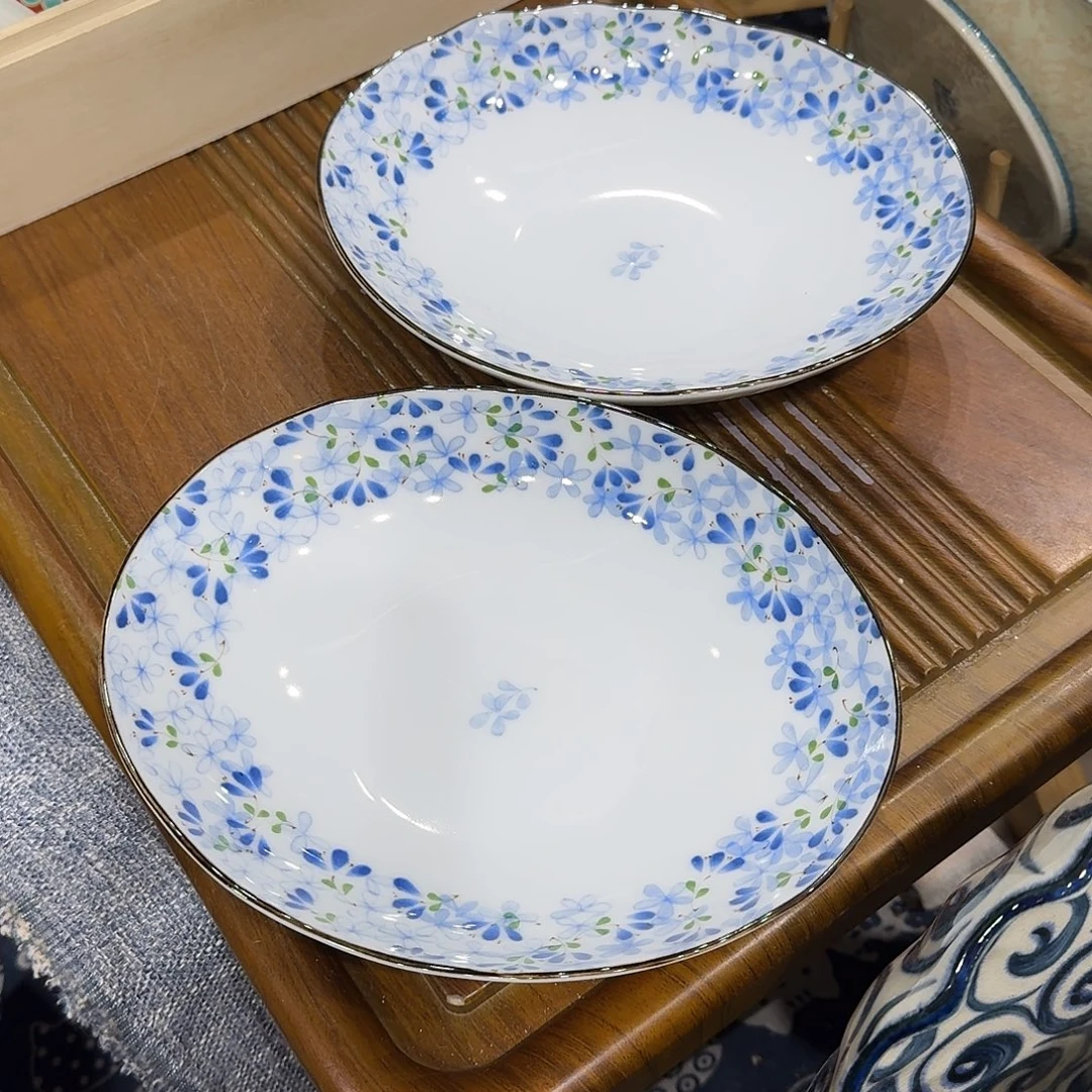 叮****瓷小蓝芽两只装特价微瑕椭圆盘