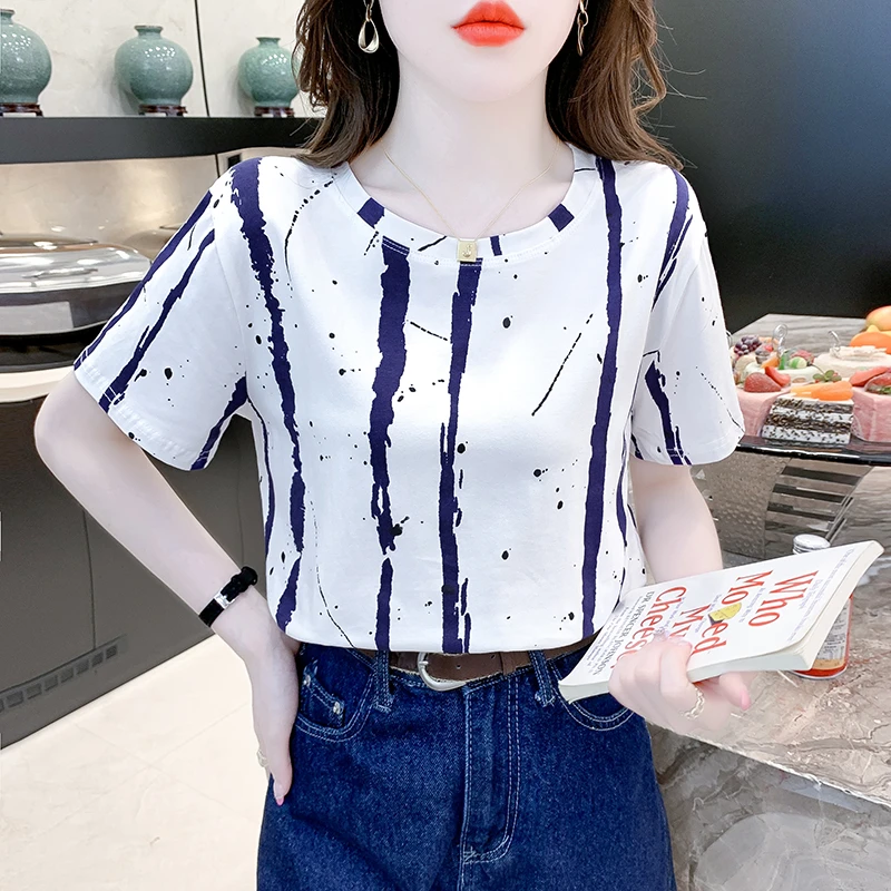 时尚圆领正肩短袖女2025新款白色纯棉t恤夏季内搭打底衫宽松上衣