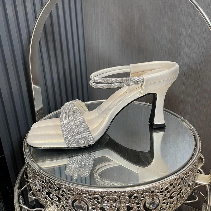 水钻一字带踩屎感凉拖鞋女夏季外穿绝美网红高跟鞋细跟高跟凉鞋