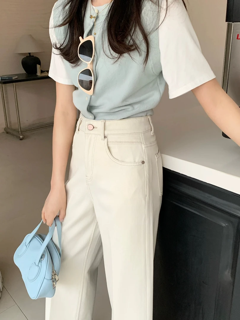 【3号】四面弹直筒牛仔裤女2025早春阔腿裤高腰普洗九分奶奶裤