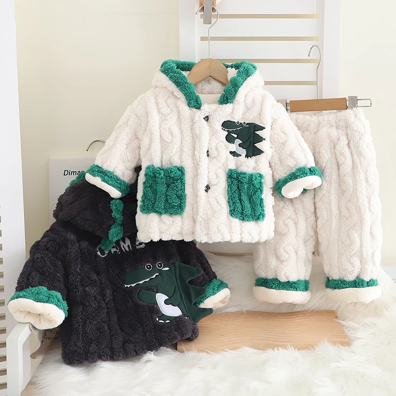 男宝宝冬季女童儿童保暖睡衣婴儿加厚加绒家居服儿童卡通套装