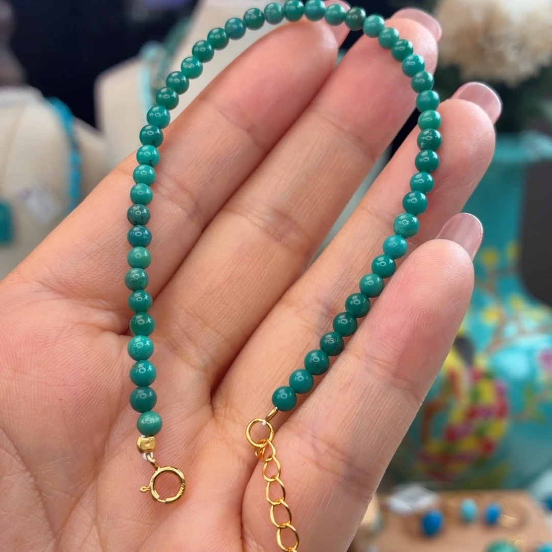 绿松石银S925镀金镶嵌手链