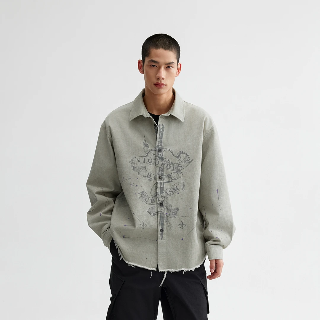 【新品】CHINISM赤尘 脏染泼墨印花纯棉长袖衬衫男2025春季