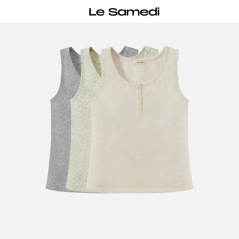 Le Samedi【暑光亨利】慵懒三粒扣 杂色休闲感 针织棉无袖背心