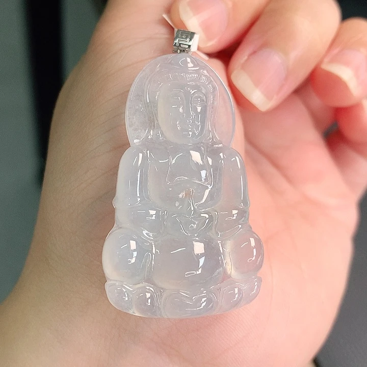 翡翠18K金镶嵌颈饰冰胶观音46-27-6